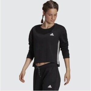 Adidas Primegreen Fleece Crop Top 3-Stripes Sweatshirt M - Y2k Sporty Workout